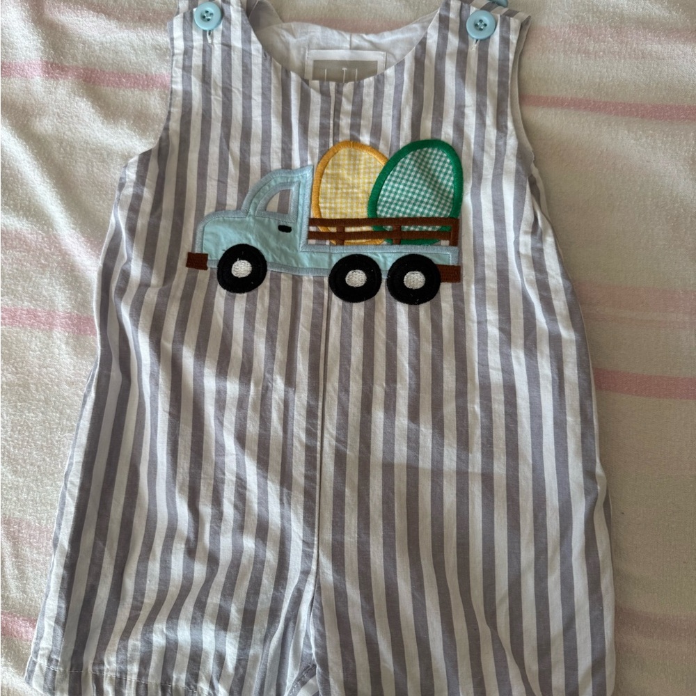 Striped Gray Bodysuit with Truck Design